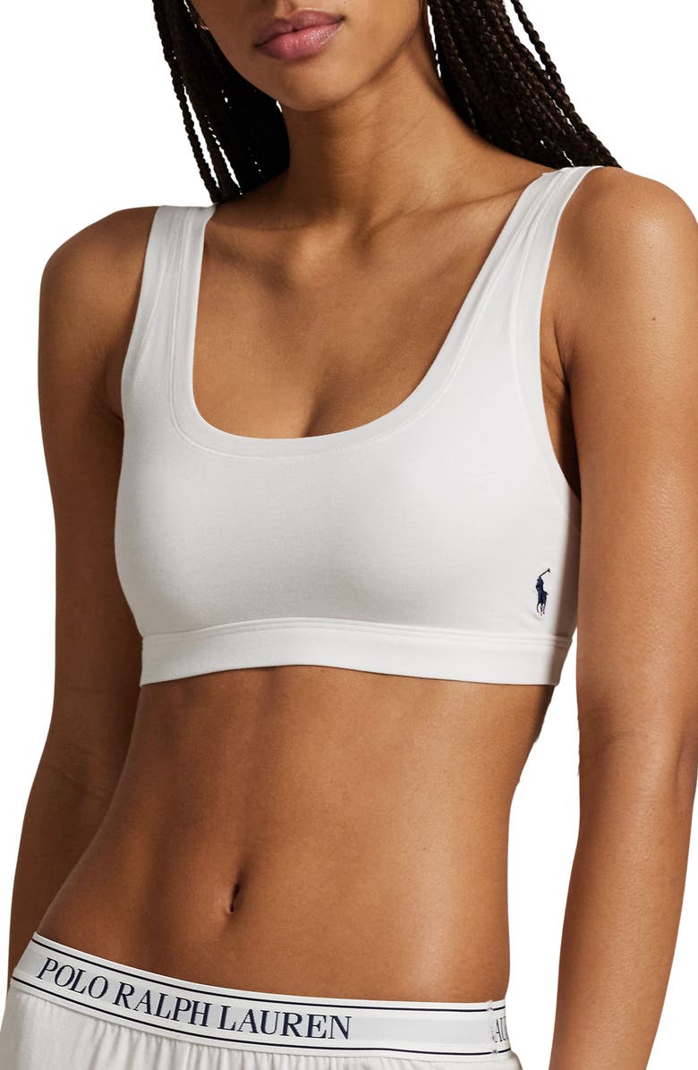Polo Ralph Lauren Logo Embroidered Bralette, Main, color, White Cloud