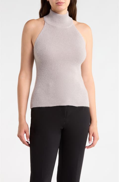Mock Neck Cashmere Blend Sweater Tank