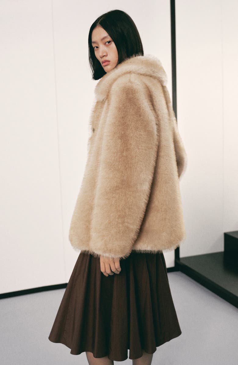 MANGO Button Front Faux Fur Coat, Alternate, color,