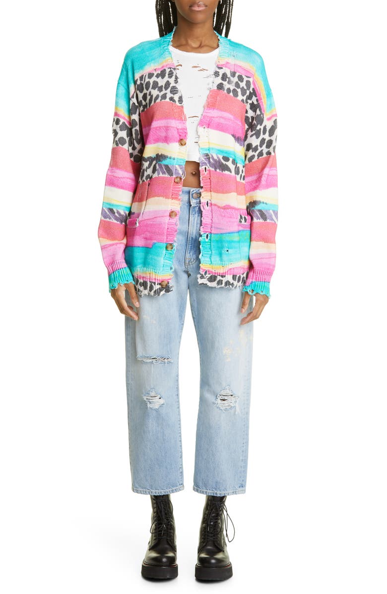 R13 Multistripe Oversize Distressed Cotton Cardigan, Alternate, color,