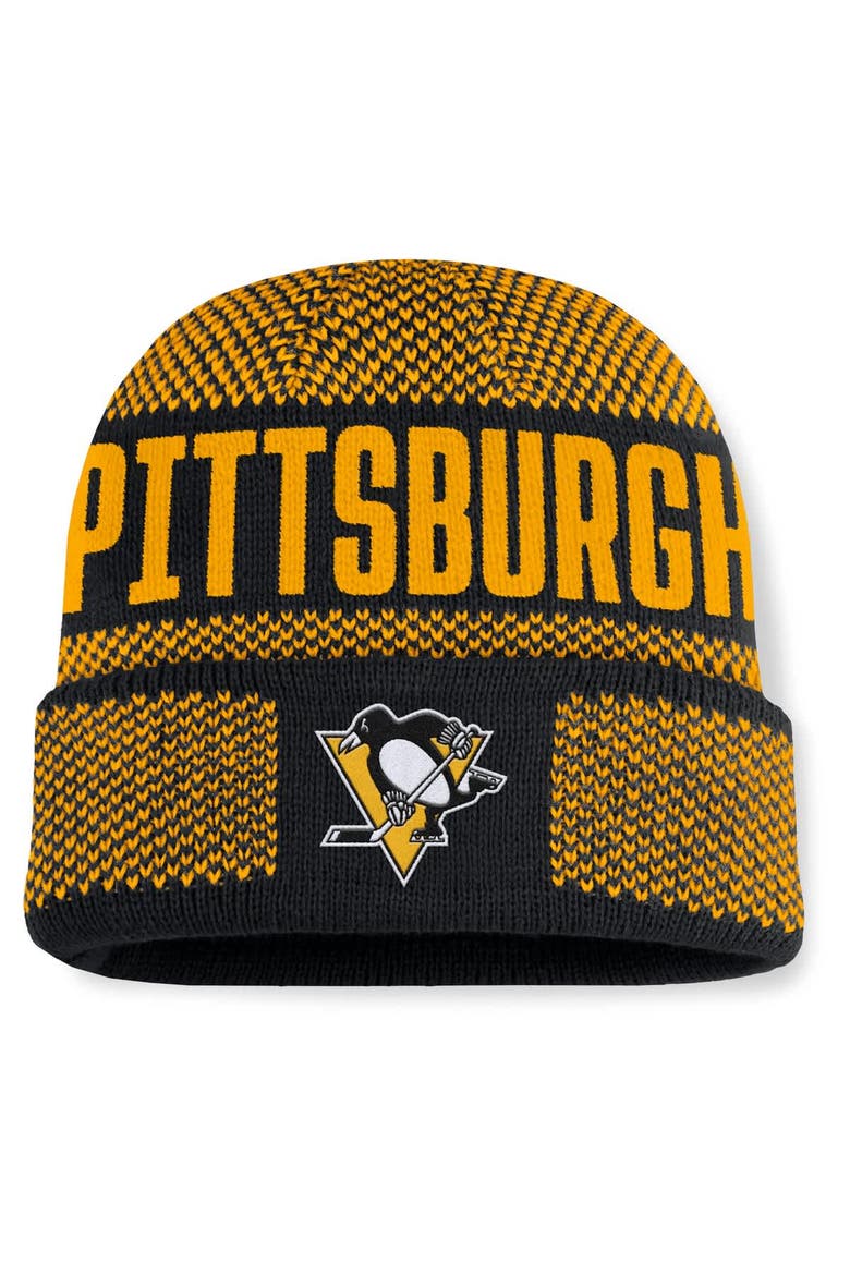Men's Fanatics Black/Gold Pittsburgh Penguins Fundamentals Shelter Cuffed Knit Hat, Main, color, Black