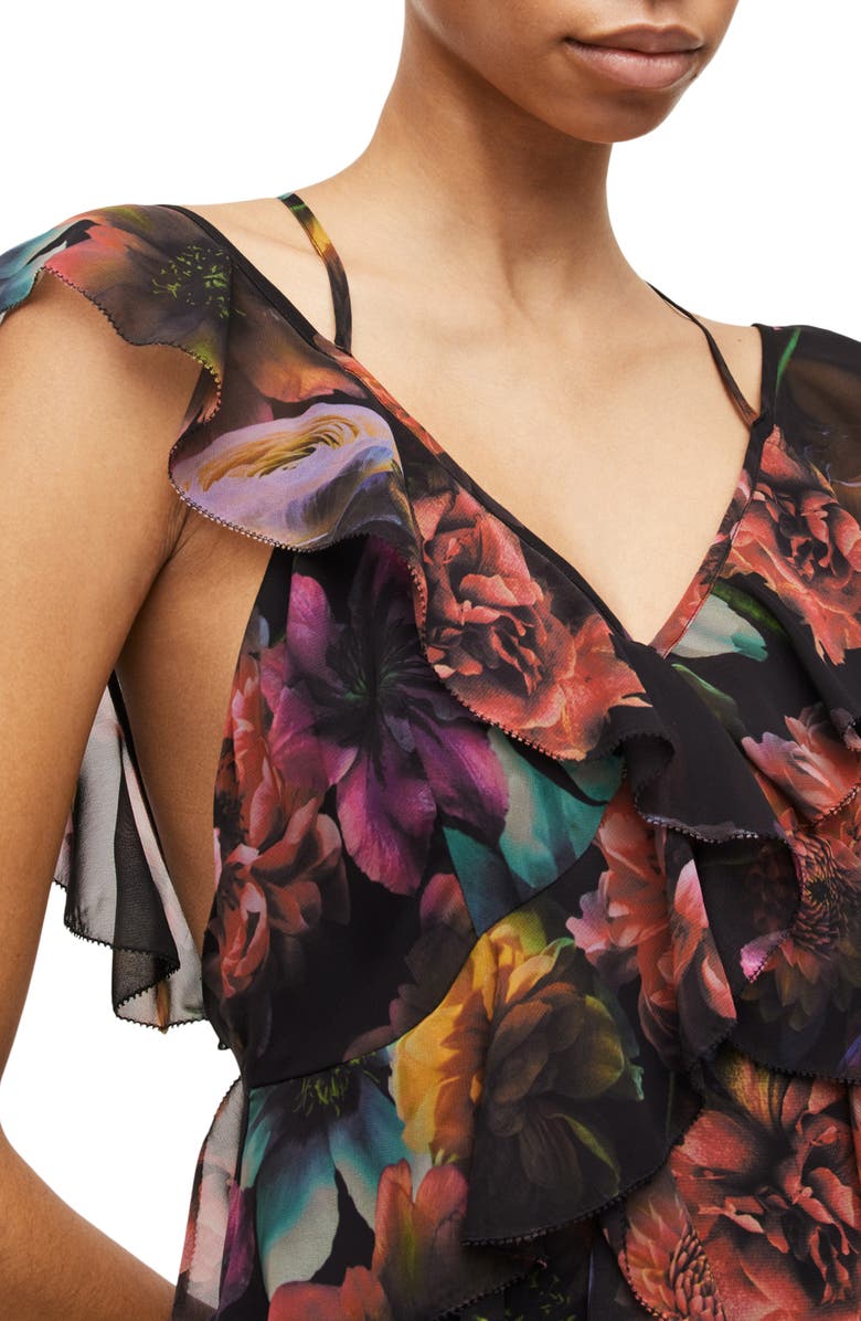 AllSaints Fali Ahiahi Floral Ruffle Midi Dress, Alternate, color,