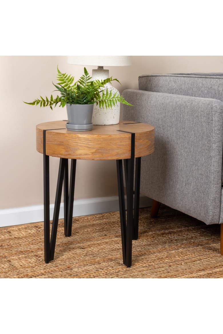Astoria Wood End Table with Metal Hairpin Legs, Natural and Black, Alternate, color, Natural