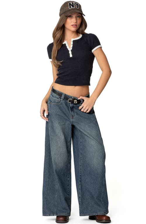 Edikted Hilla Side Pleat Low Rise Baggy Wide Leg Jeans In Blue