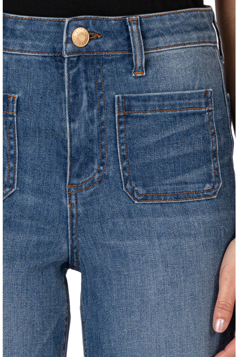 Goldie Patch Pocket High Waist Super Flare Jeans, Alternate, color, DECORATION