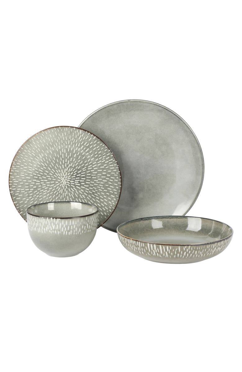Gibson Elite Matisse 16 Piece Stoneware Dinnerware Set with Reactive Glaze, Alternate, color, Grey