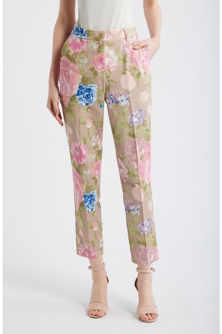Floral Print Pants, Main, color, TAUPE MULTI