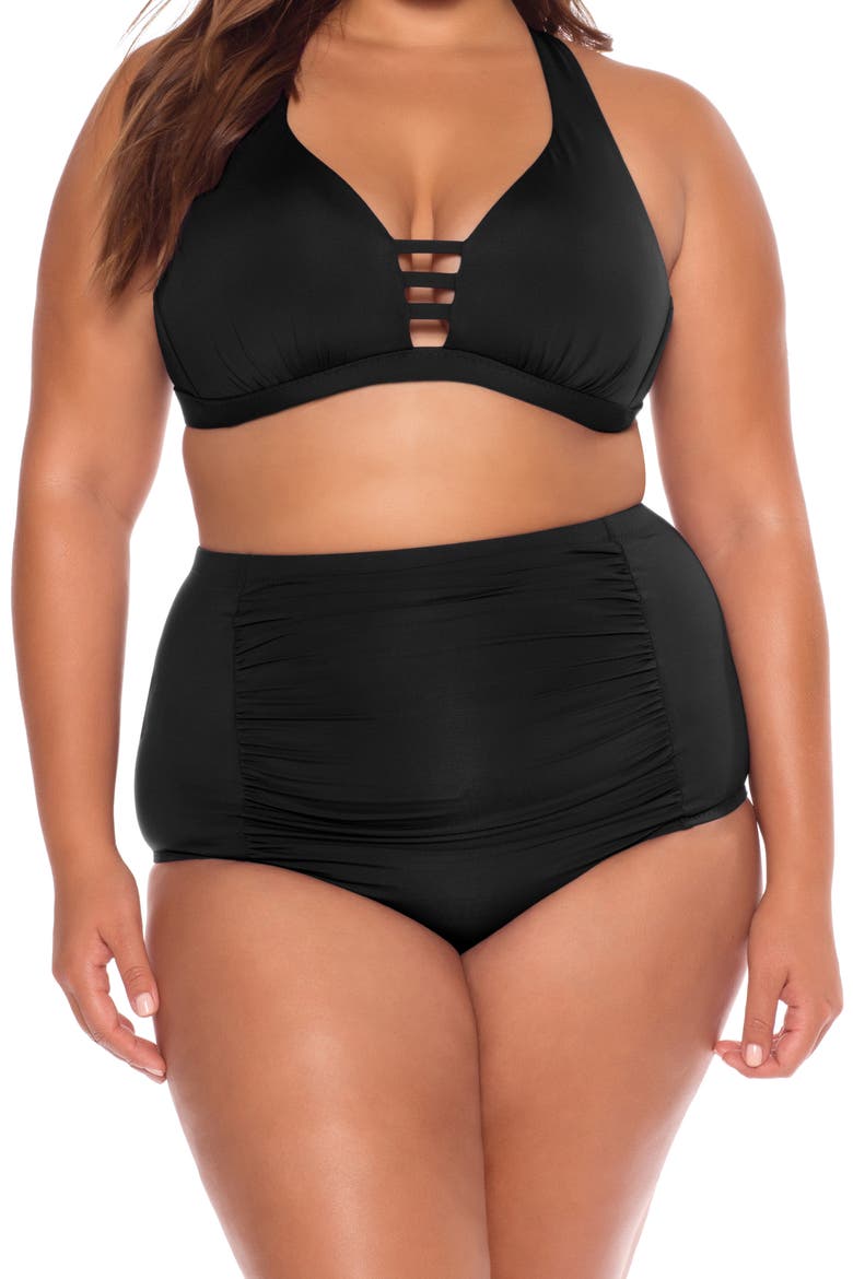 Tab Inset Bikini Top, Alternate, color, BLACK