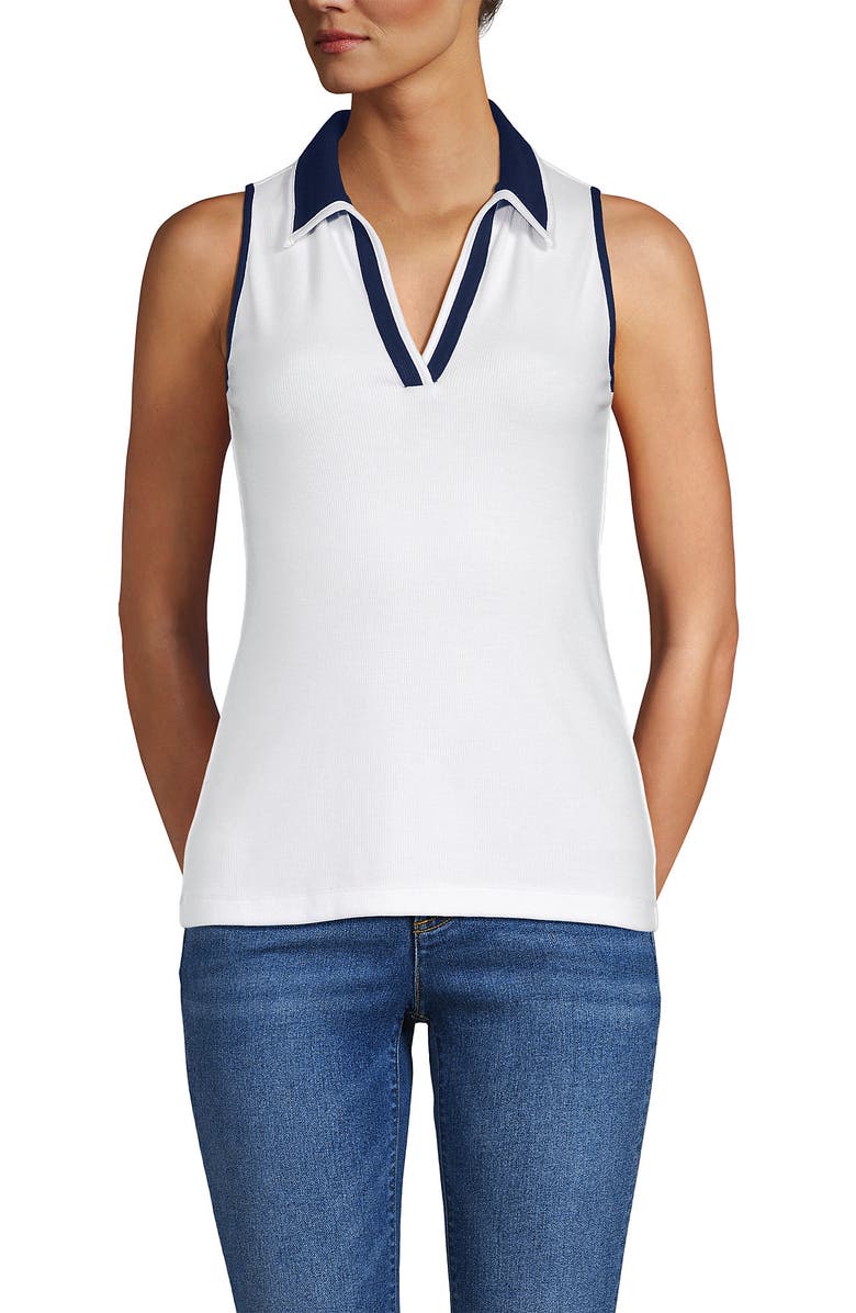 Lands' End Drapey Rib Sleeveless Johnny Collar Polo Shirt, Main, color, 