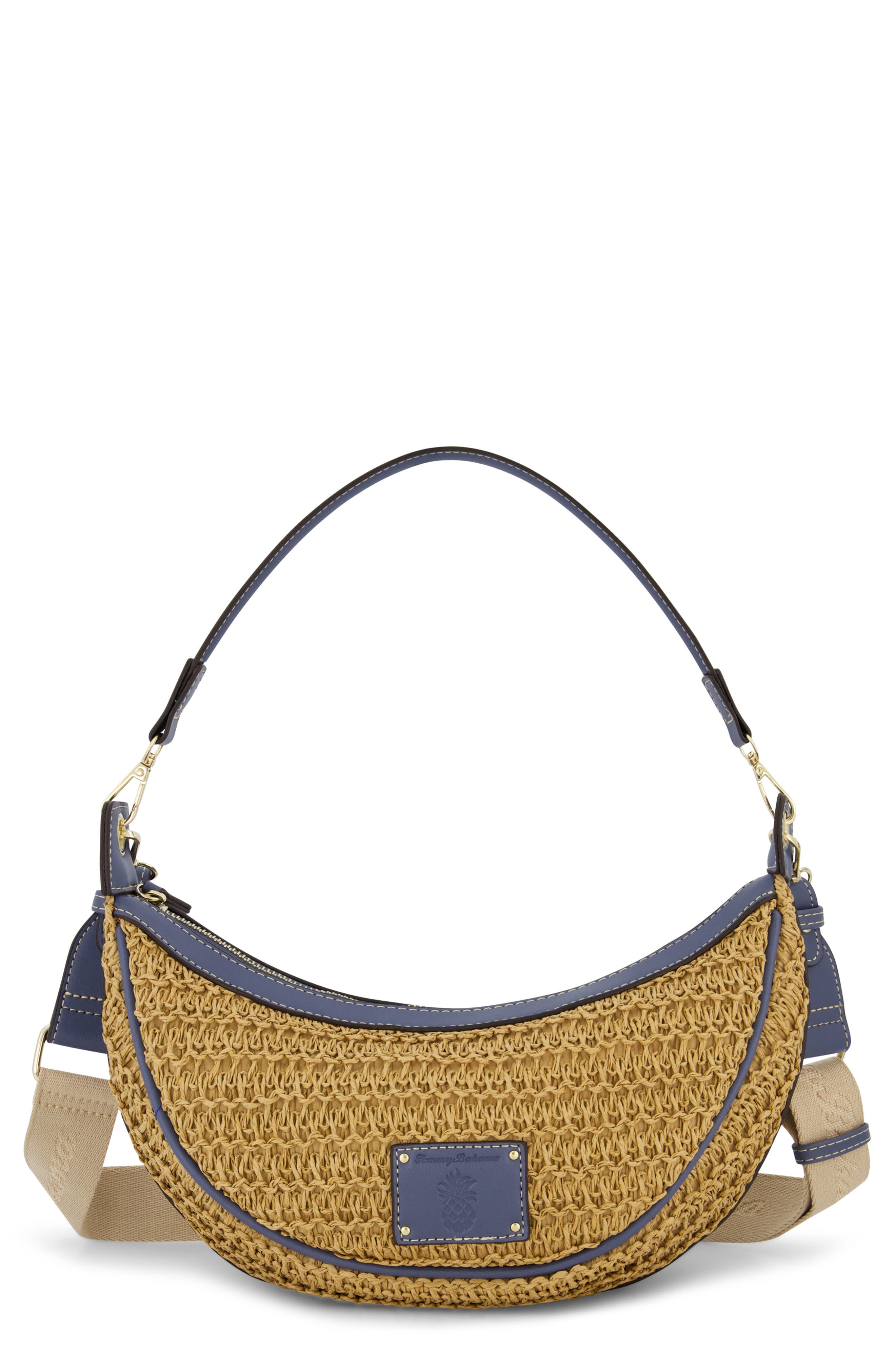 Tommy Bahama Logo Debossed Raffia Shoulder Bag