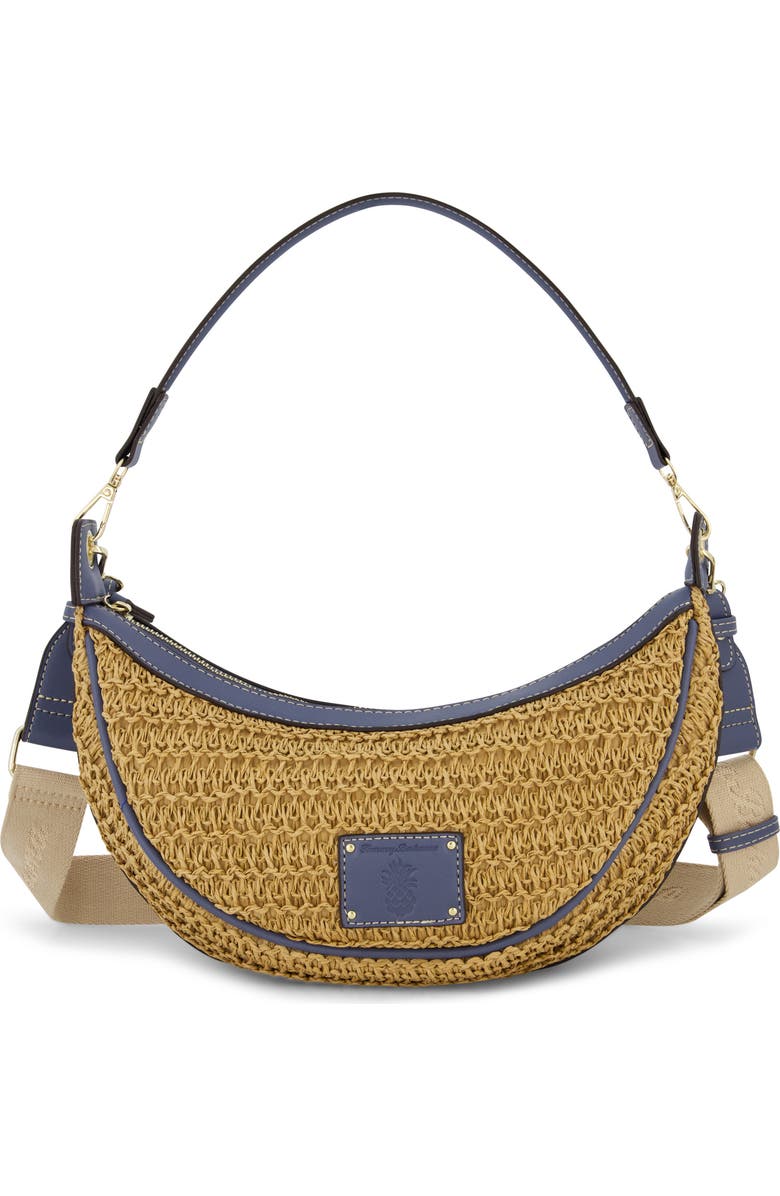 Tommy Bahama Logo Debossed Raffia Shoulder Bag, Main, color, Navy