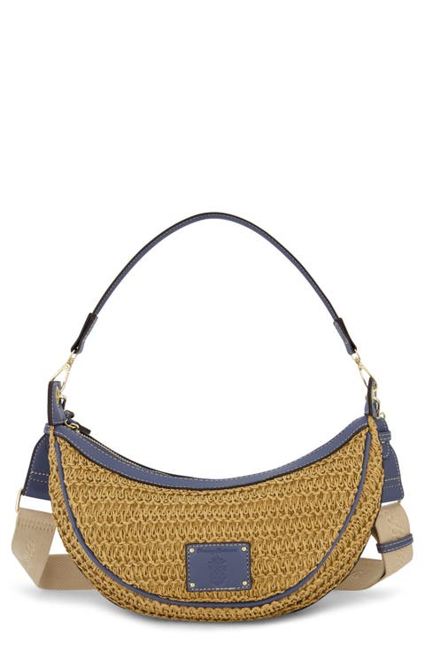 Logo Debossed Raffia Shoulder Bag