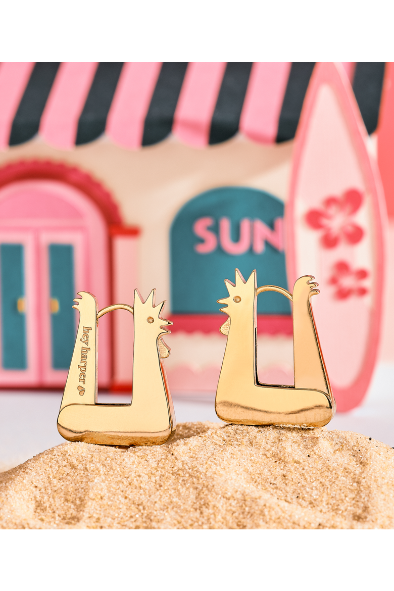 Galo Chicken Earrings, Alternate, color, Gold