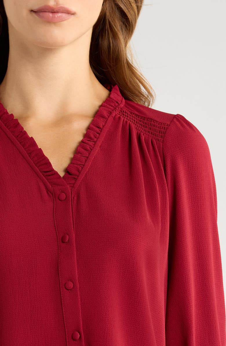 CeCe Ruffle V-Neck Blouse, Alternate, color, Mulberry Red