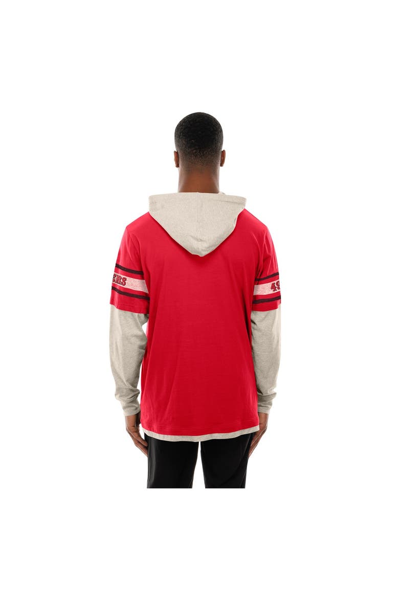 Men's New Era  Scarlet San Francisco 49ers Twofer Layered Long Sleeve Hoodie T-Shirt, Alternate, color, Scarlet