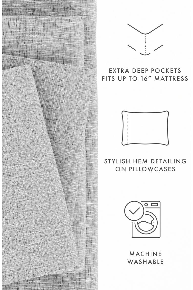 HOME SPUN Premium Ultra Soft Chambray Style Pattern 4-Piece Bed Sheets Set, Alternate, color, LIGHT GRAY