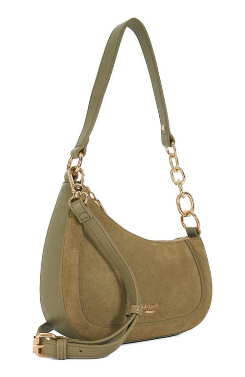 Dune London Direction Suede Shoulder Bag In Khaki