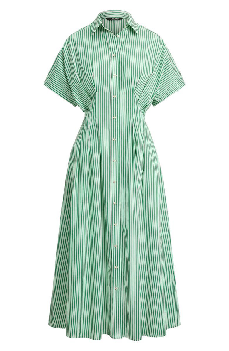 Lauren Ralph Lauren Stripe Cotton Midi Shirtdress, Alternate, color, Green/ White Multi