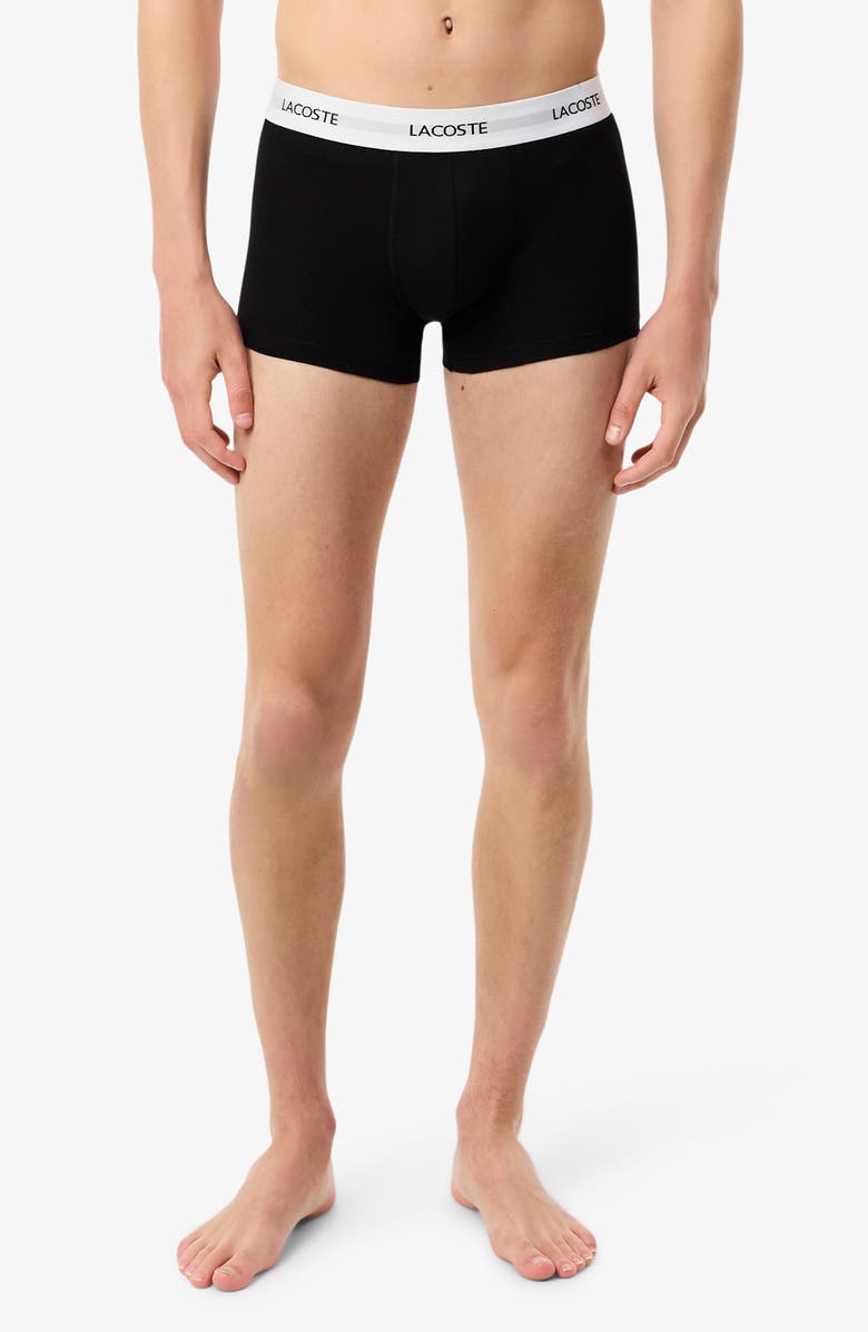 Lacoste Assorted 3-Pack Core Essentials Trunks, Alternate, color, Nua Black/ White-Silver Chine