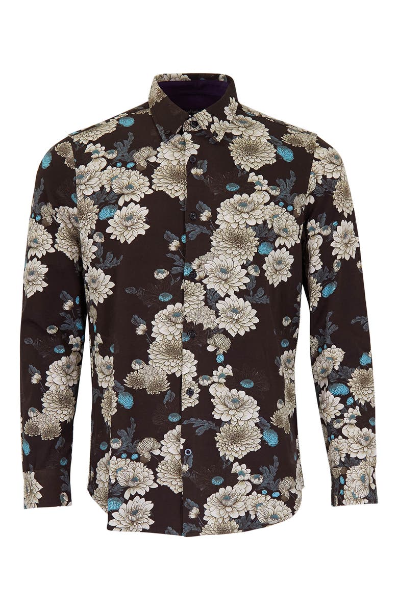 Lords of Harlech Sawyer Knit Button-Up Shirt, Main, color, Serious Floral Black