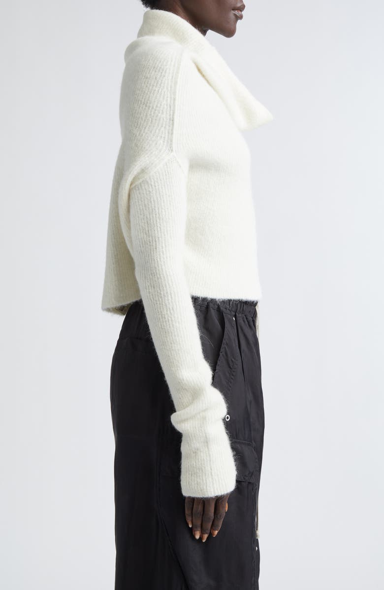 Rick Owens Crater Alpaca & Wool Blend Funnel Neck Sweater, Alternate, color, Milk