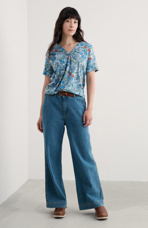 Seasalt Cornwall Barnoon Print Short Sleeve Top In Burgundy