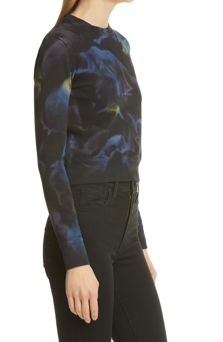 Saint Laurent Tie Dye Logo Cotton Sweatshirt, Alternate, color,