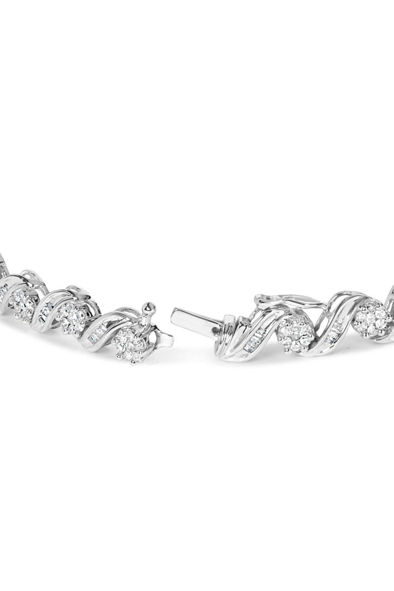 14K White Gold 2.00 Cttw Diamond Cluster and Spiral Link Bracelet, Alternate, color, White