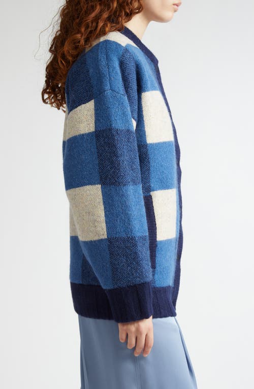 Stine Goya Gingham Check Knit Bomber Jacket In Blue Gingham Check