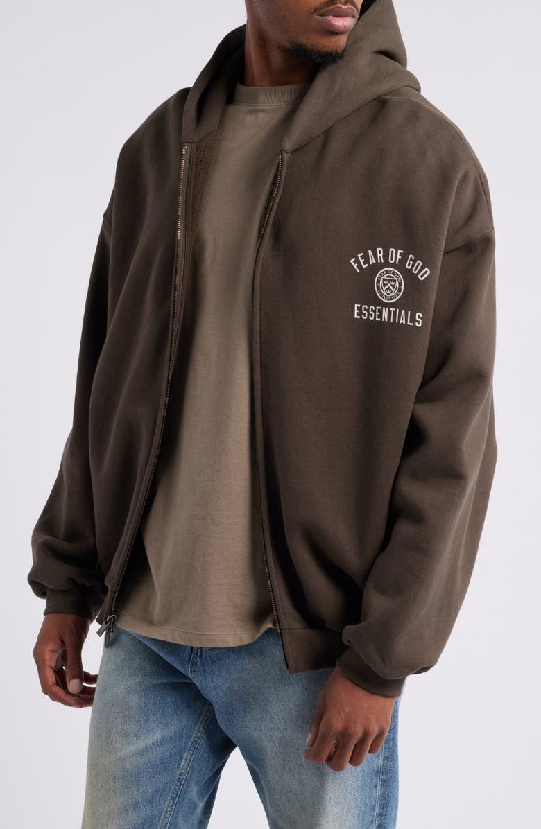 Fear of God Essentials Logo Fleece Zip Hoodie, Main, color, 