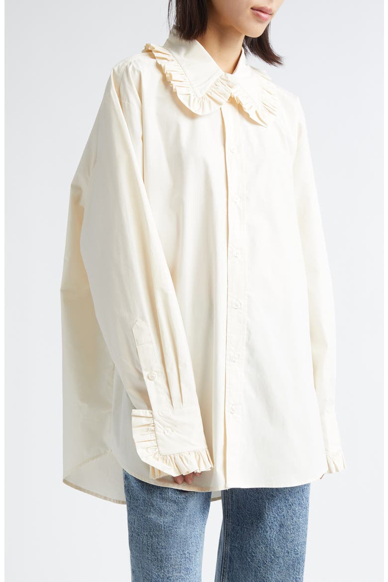 Gender Inclusive Pippa Ruffle Button-Up Shirt, Main, color, IVORY