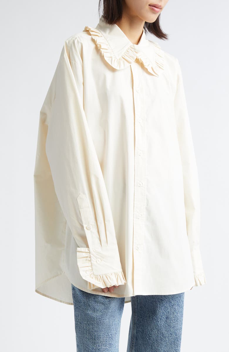 Tanner Fletcher Gender Inclusive Pippa Ruffle Button-Up Shirt, Main, color, Ivory