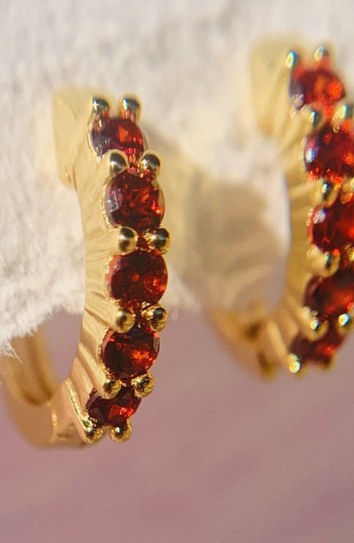 Little Sky Stone Birthstone Huggies In Red
