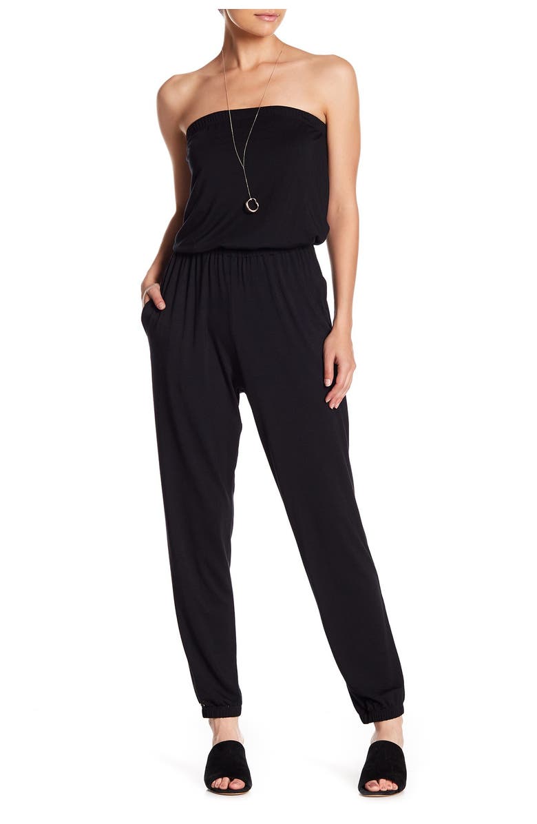 GO COUTURE Kaitlyn Strapless Jumpsuit, Main, color, Black