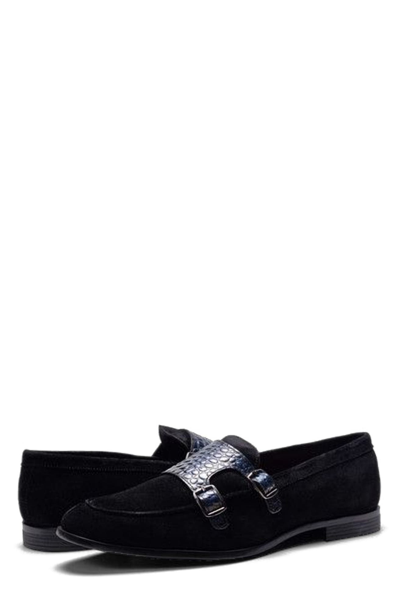 Virtuoso Double Monk Loafer, Alternate, color, Navy Croco Print