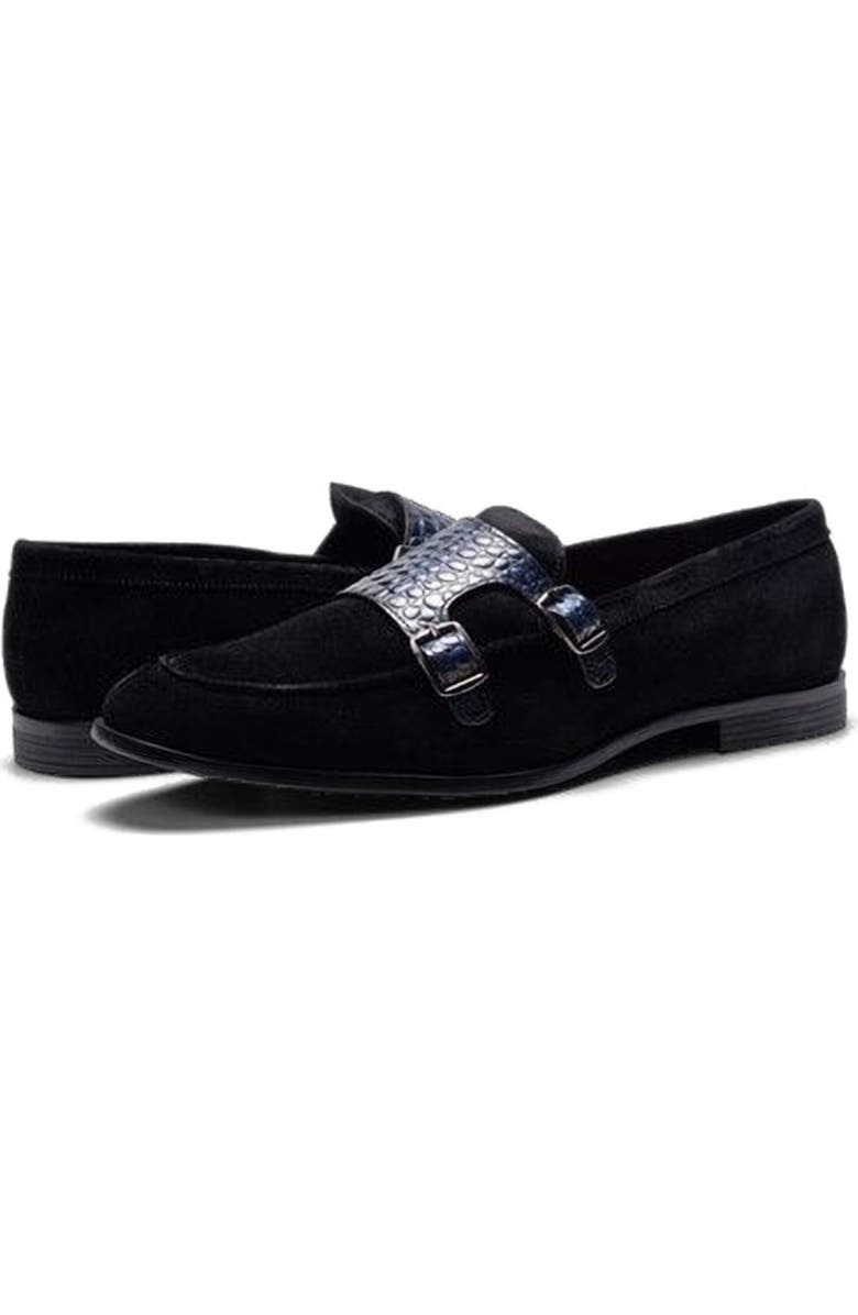 CARLOS SANTANA Virtuoso Double Monk Loafer, Alternate, color, Navy Croco Print