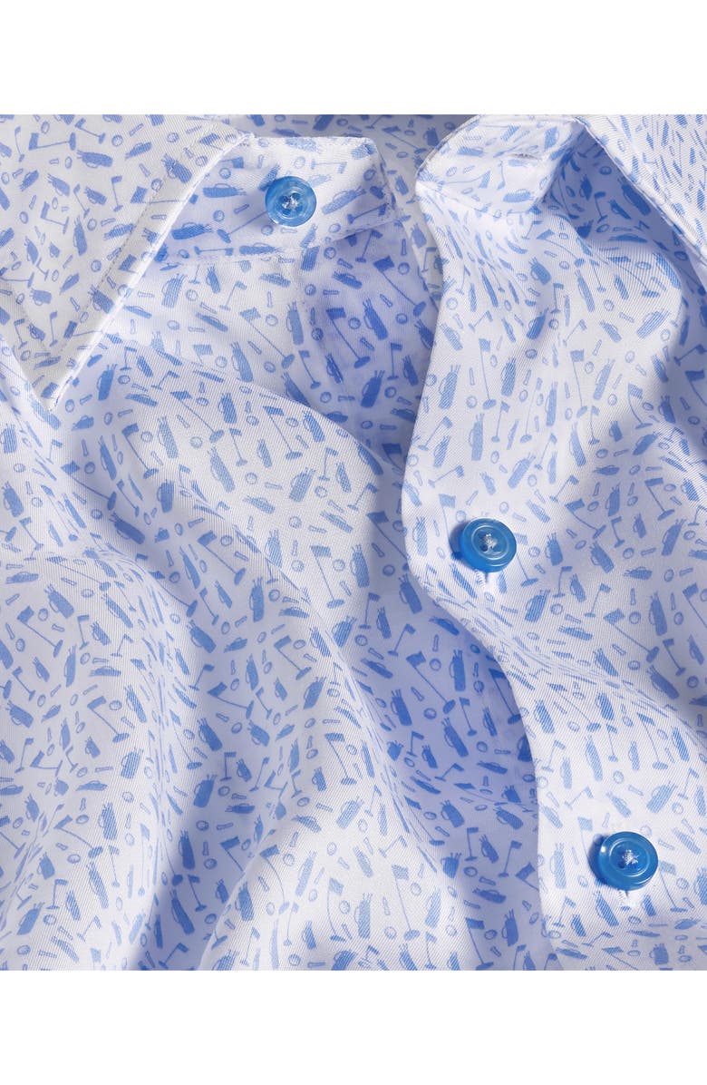 David Donahue Classic Fit Golf Print Short Sleeve Button-Up Shirt, Alternate, color, White/ Sky