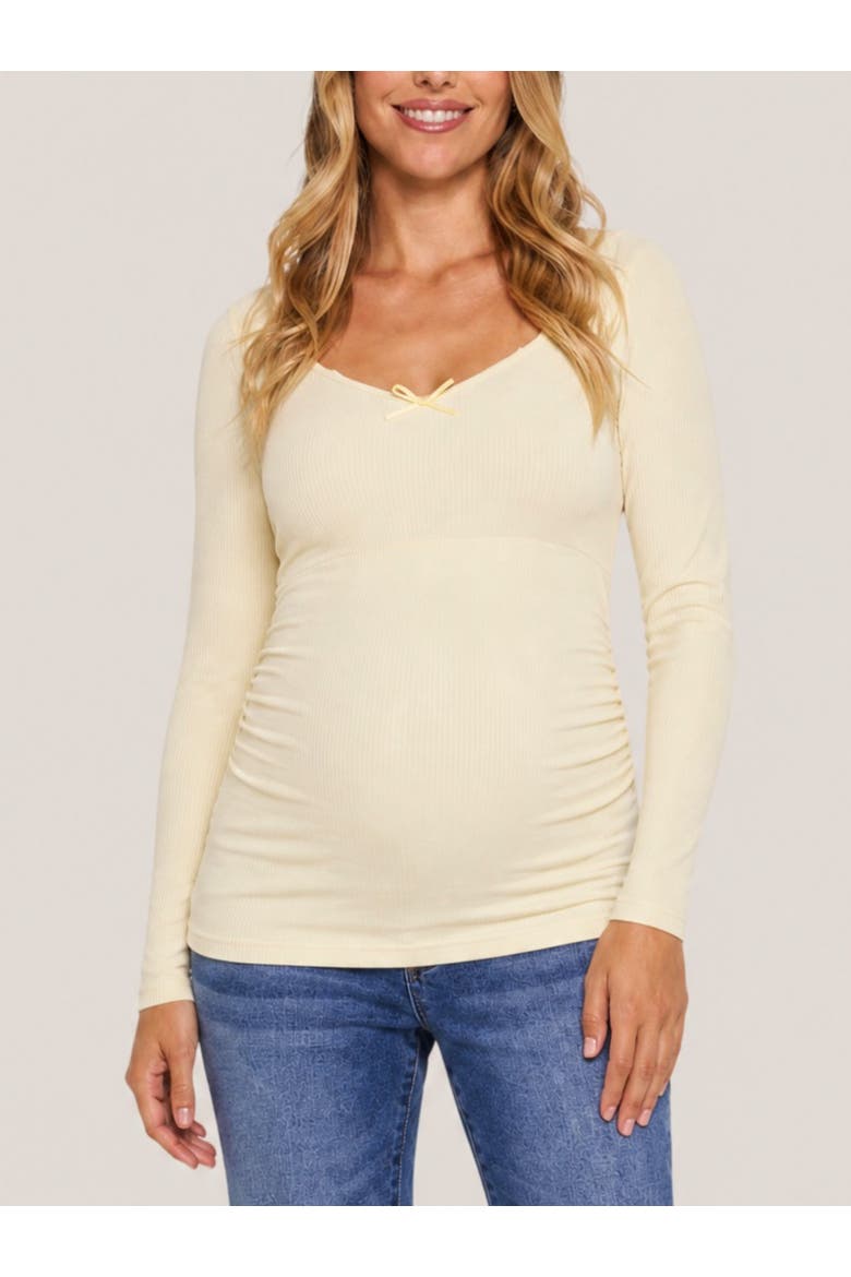 Sweetheart Side-Ruched Long Sleeve Tee, Main, color, Soft Yellow