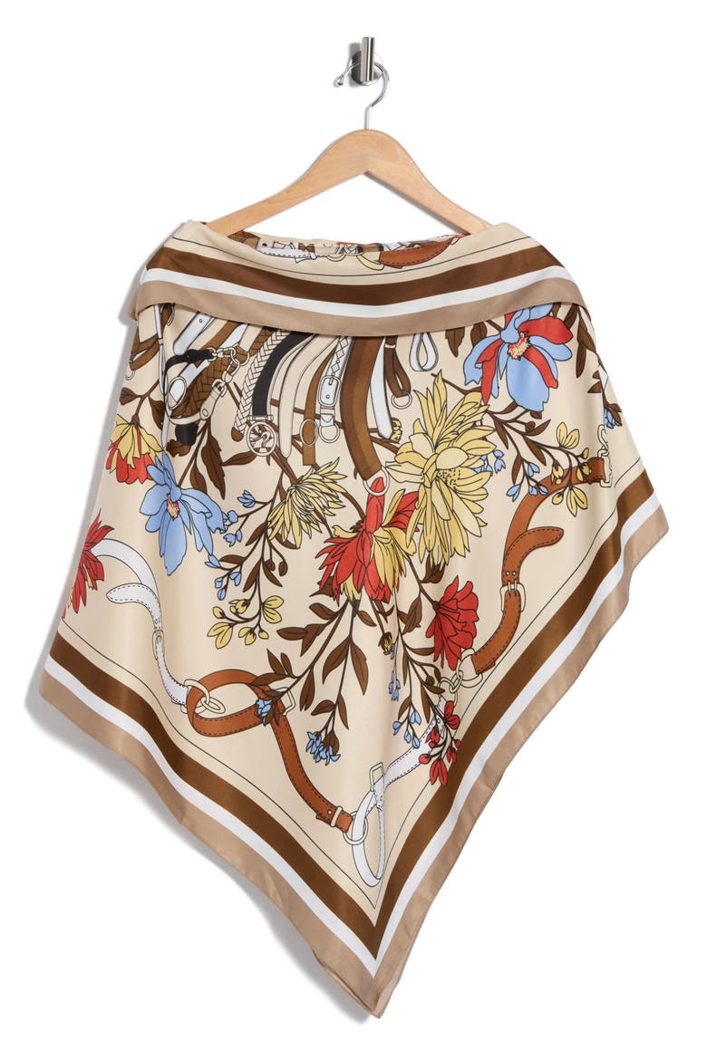 Floral Print Satin Poncho, Alternate, color, BROWN