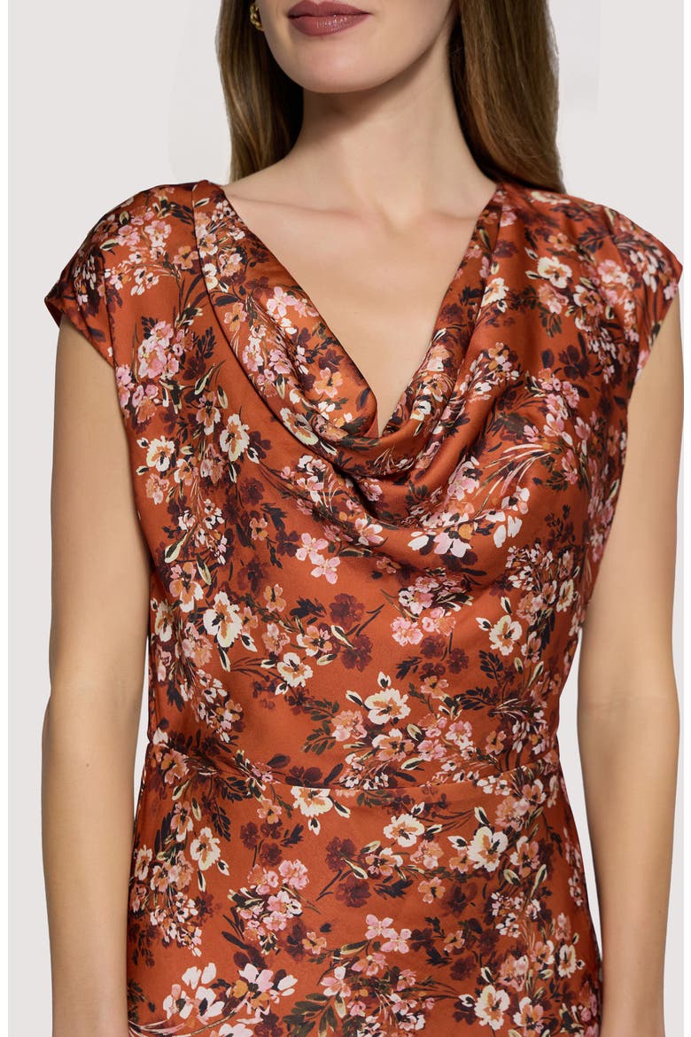 Bouquet Cowl Neck Satin Maxi Dress, Alternate, color, RUST FLORAL