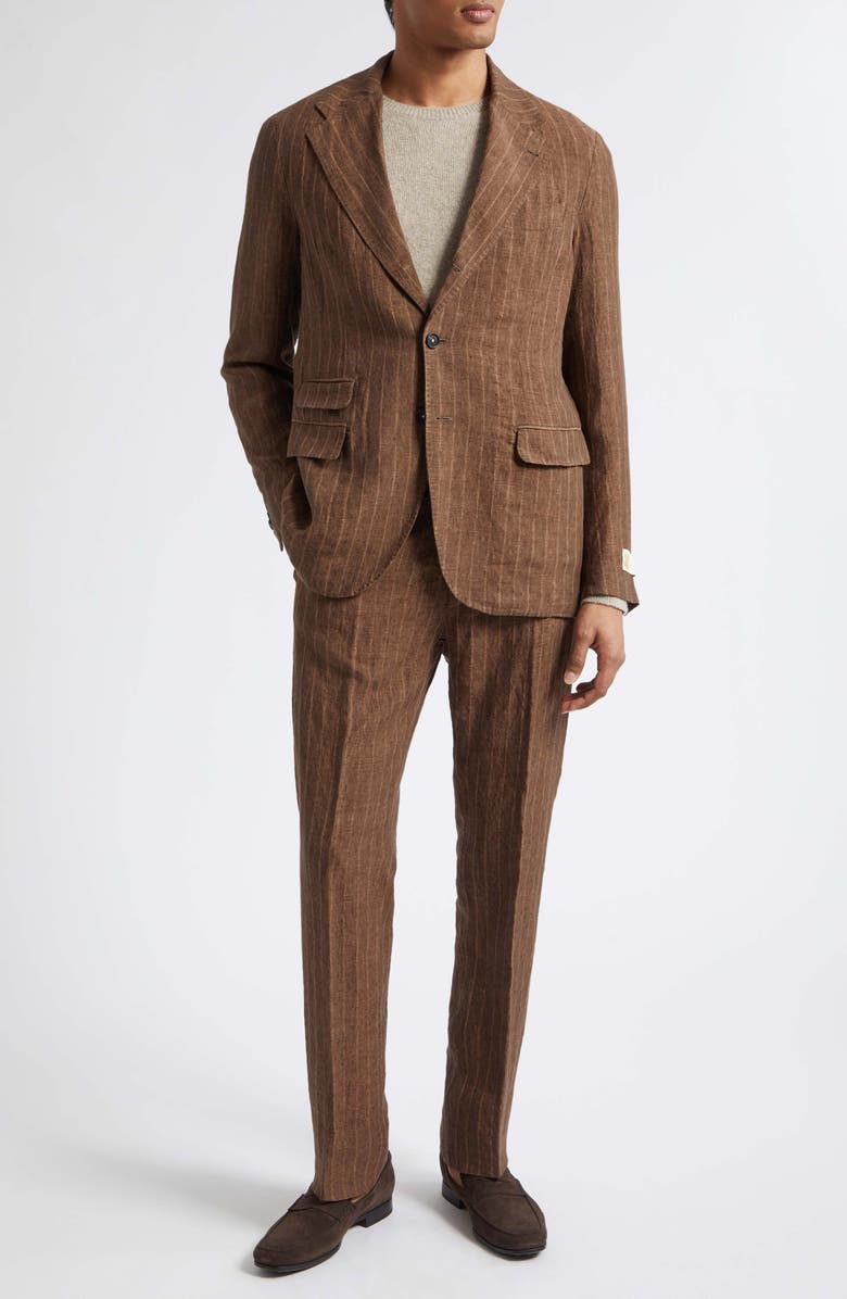 Massimo Alba Sloop Pinstripe Linen Suit, Main, color, Brown