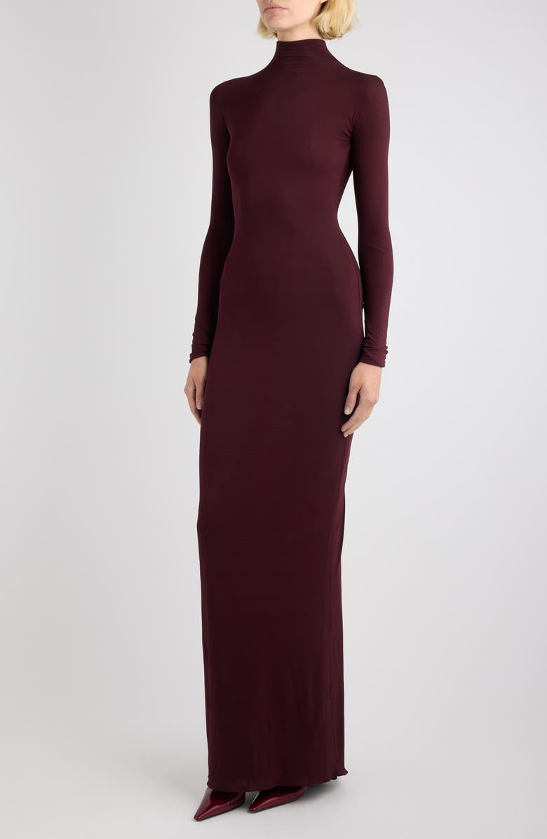 Alaïa Draped Long Sleeve Funnel Neck Gown, Alternate, color, Cognac