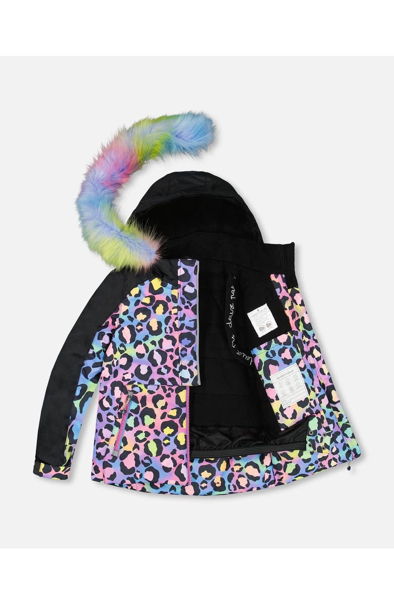 Deux par Deux Girl's Two Piece Snowsuit Printed Rainbow Leopard, Alternate, color,