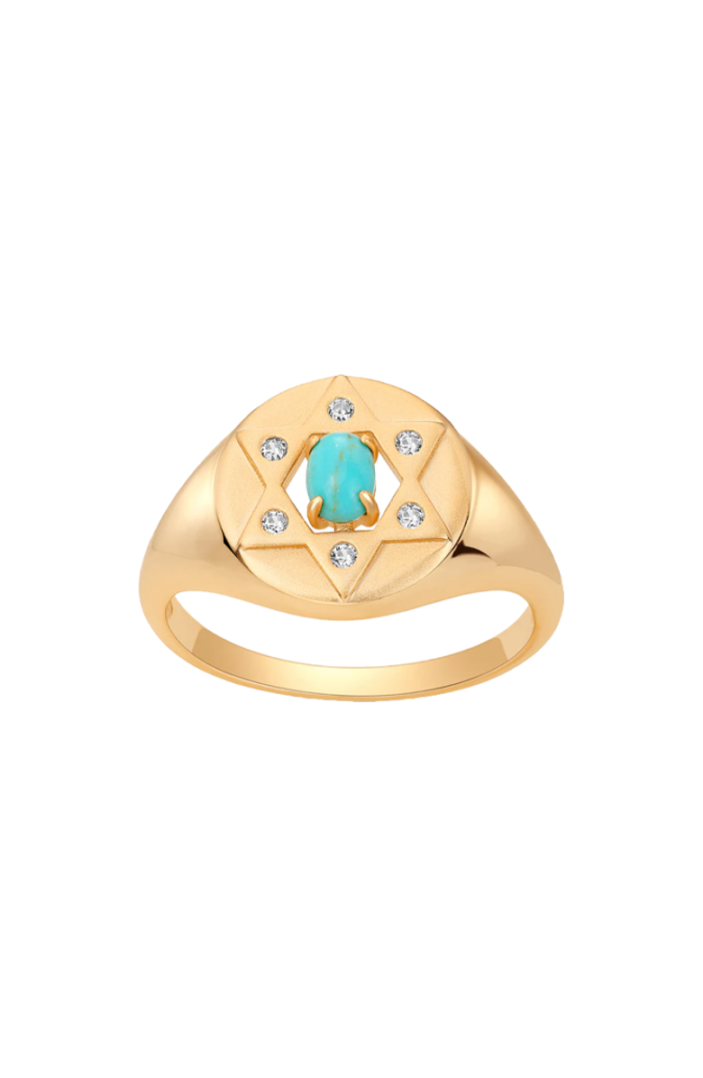 BY ADINA EDEN CZ & Turquoise Star Of David Signet Pinky Ring, Main, color, Turquoise