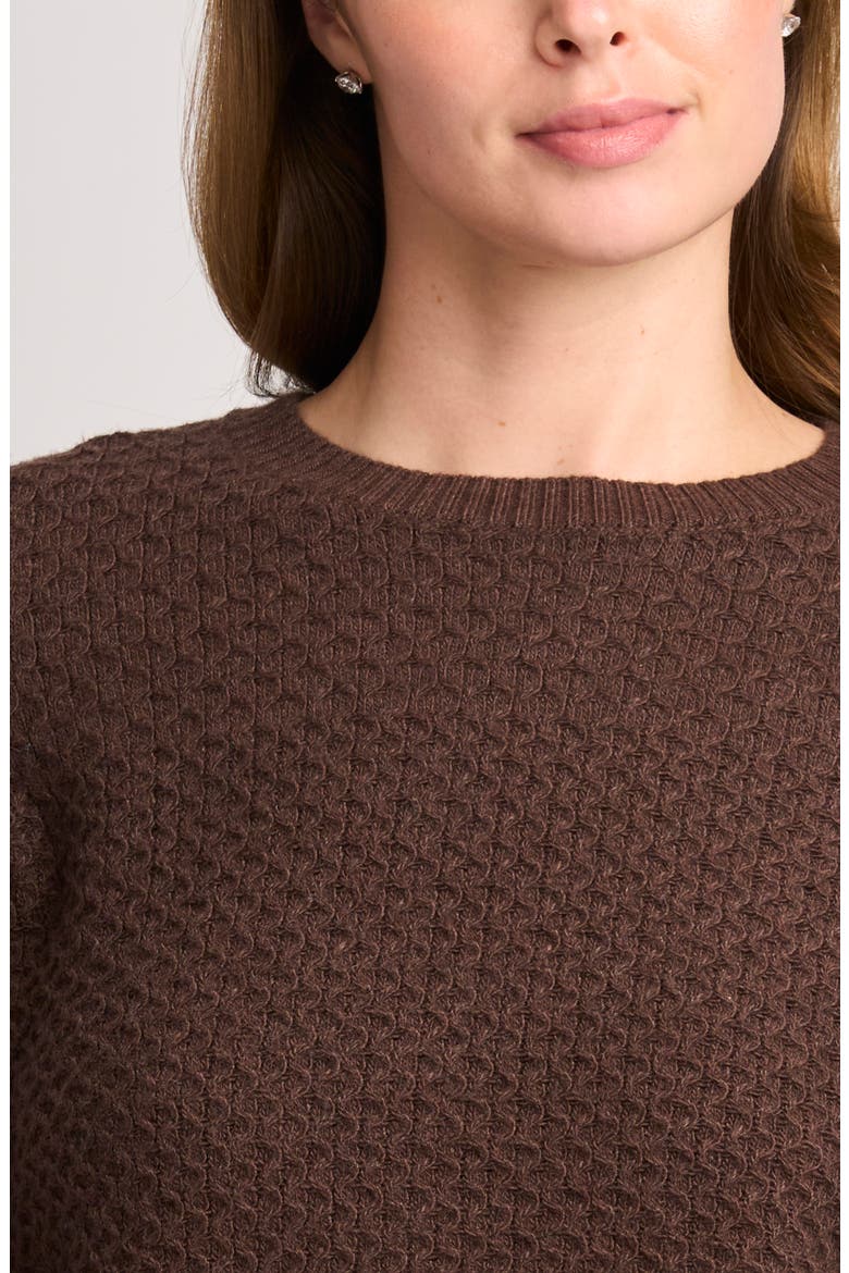 Honeycomb Stitch Puff Sleeve Sweater, Alternate, color, CHARCOAL BROWN