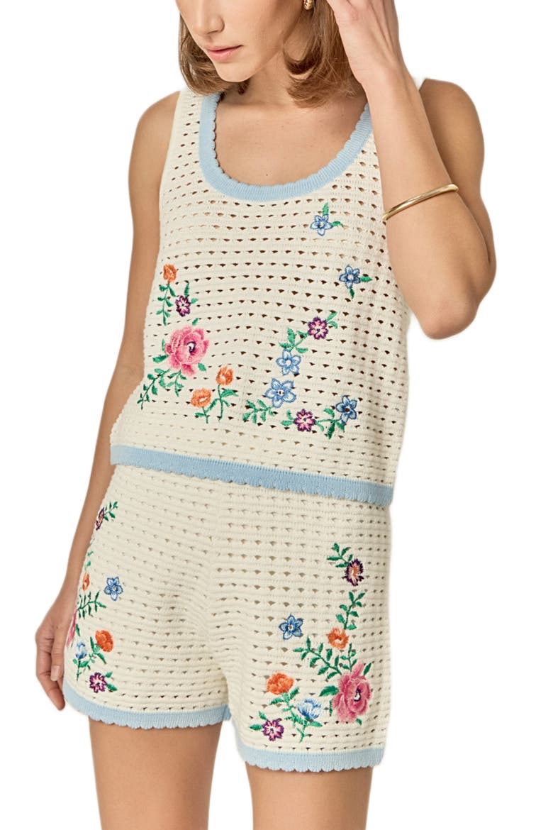 Embroidered Cotton Crochet Shorts, Alternate, color, OFF WHITE