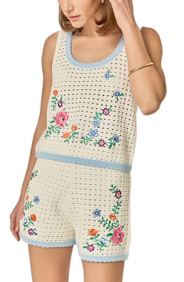 English Factory Embroidered Cotton Crochet Shorts, Alternate, color, Off White