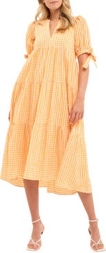 English Factory Gingham Tiered Midi Dress