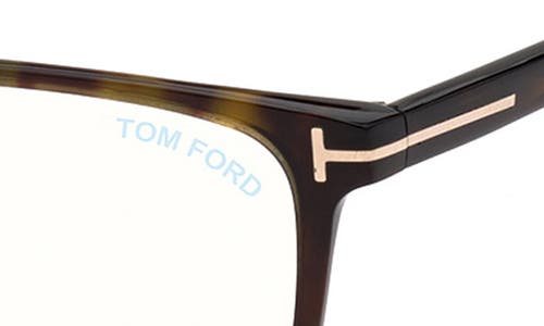 Tom Ford 54mm Rectangular Blue Light Blocking Glasses In Havana Rose Gold/t Logo