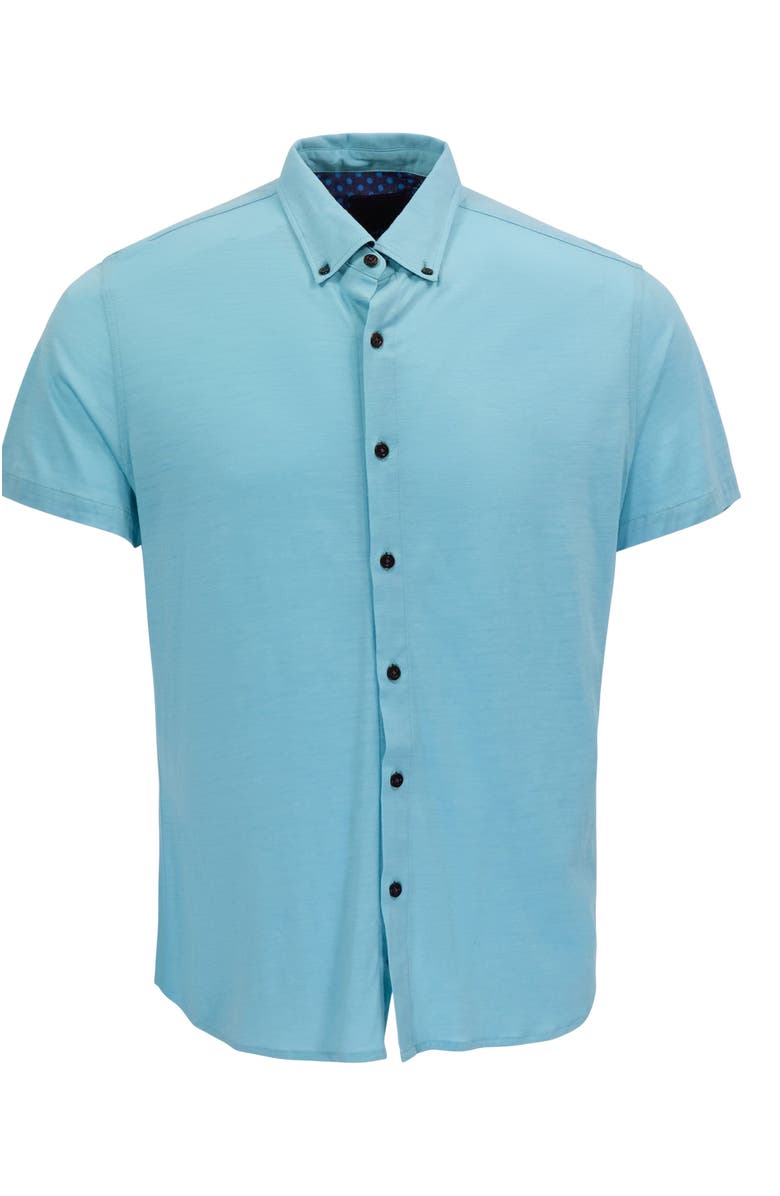 Lords of Harlech Mens Merino Wool Button-up Shirt, Alternate, color, Teal